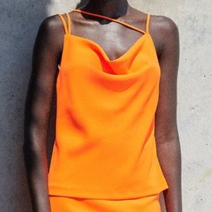 Zara cowl neck top. Neon orange. Never worn size small